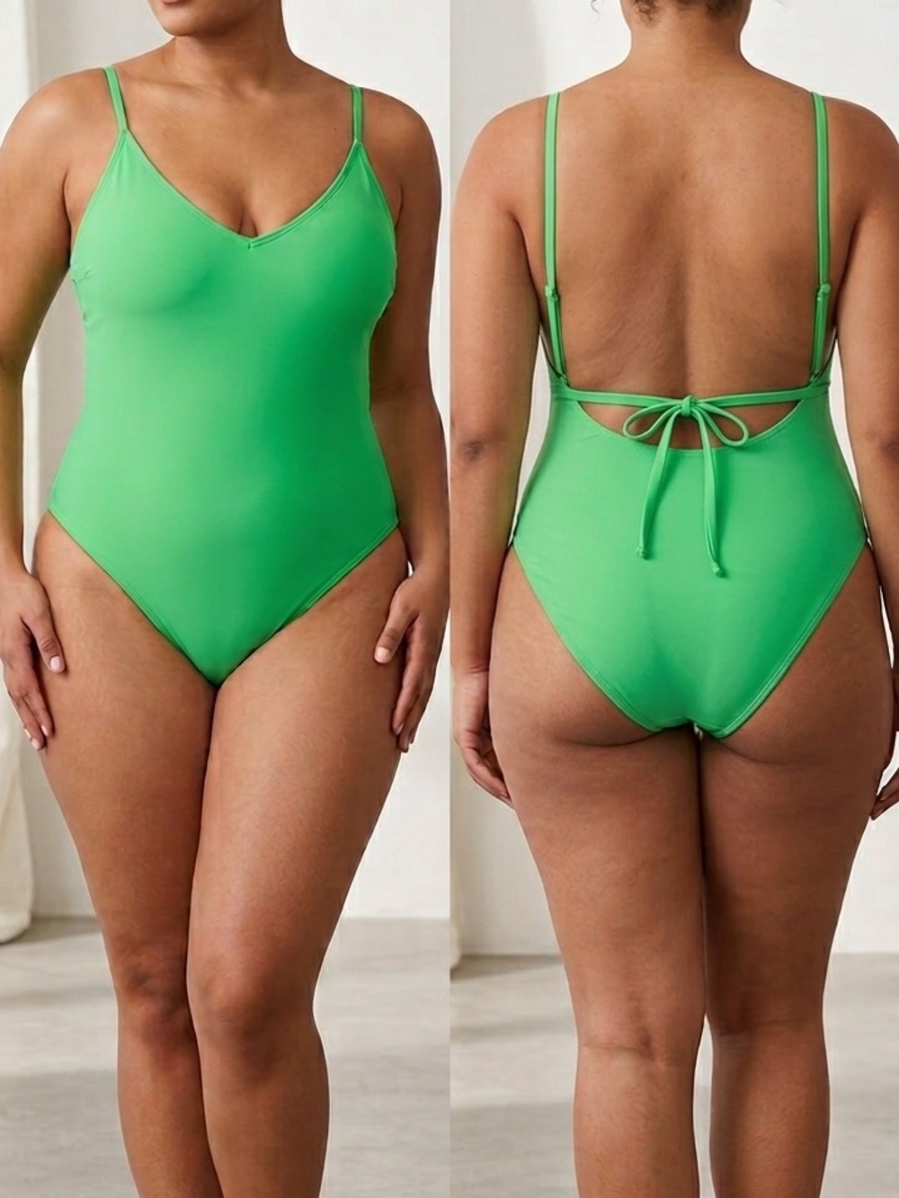 Shamrock Green V-Neck One-Piece Swimsuit